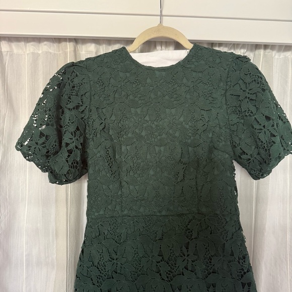 AQUA Green Floral Lace Puff-Sleeve Mini Dress S | NWT $245 - Picture 4 of 11